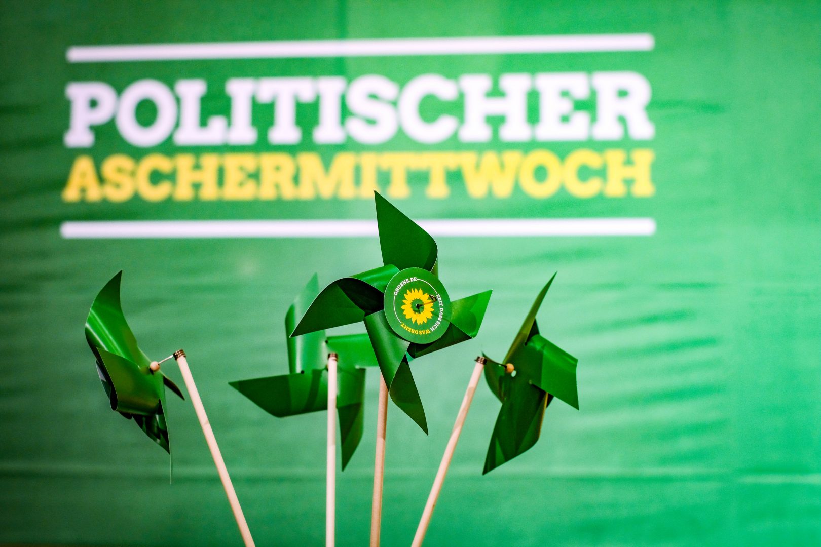 Dekoration bei einer grünen politischen Aschermittwochs-Veranstaltung